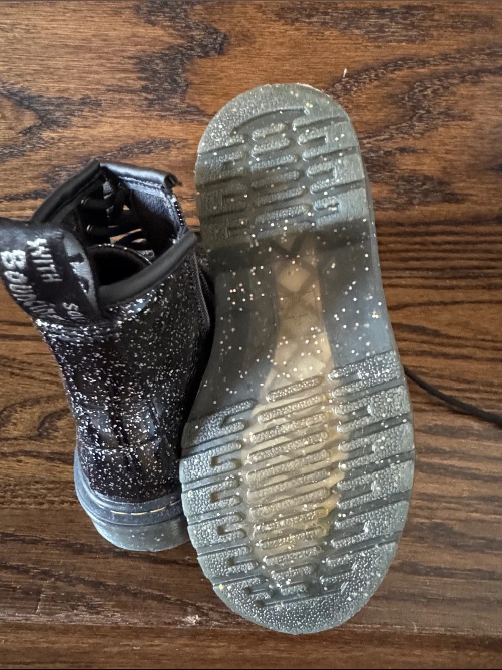 Dr. Martens Kids Black Glitter Lace-Up Boots